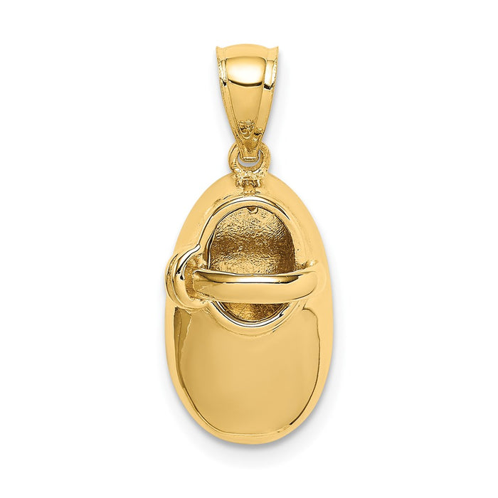 Million Charms 14K Yellow Gold Themed Polished 3D Baby Shoe Pendant