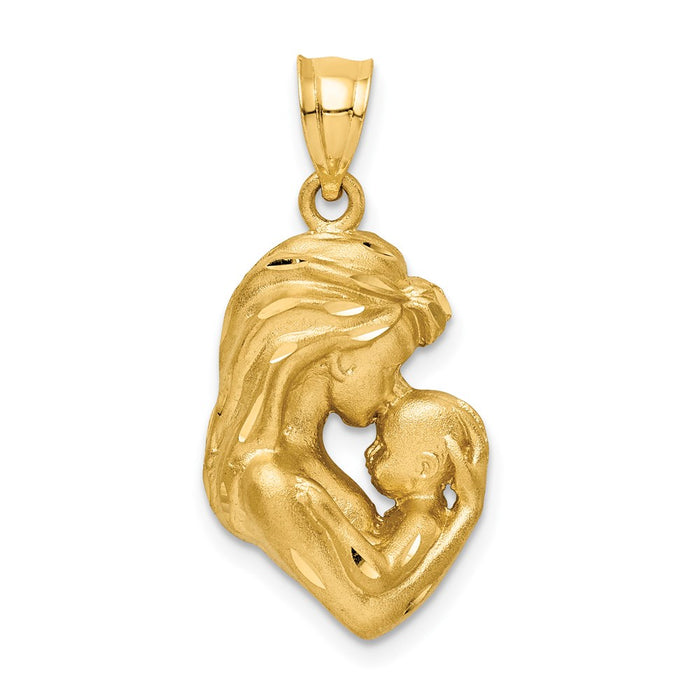 Million Charms 14K Yellow Gold Themed Brushed & Diamond-Cut Mom/Baby Pendant