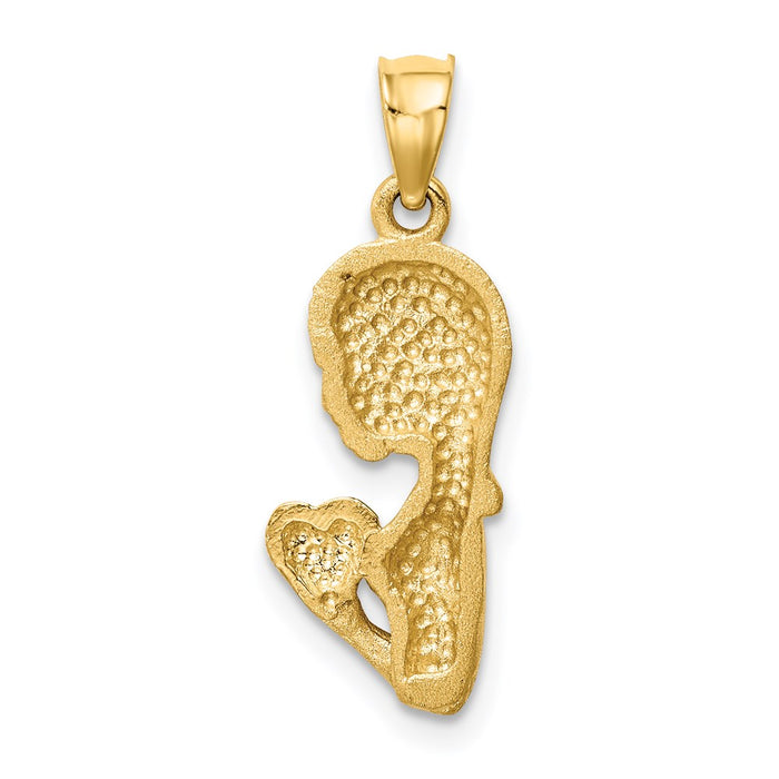 Million Charms 14K Yellow Gold Themed Brushed & Polished Diamond-Cut Lady Holding Heart Pendant