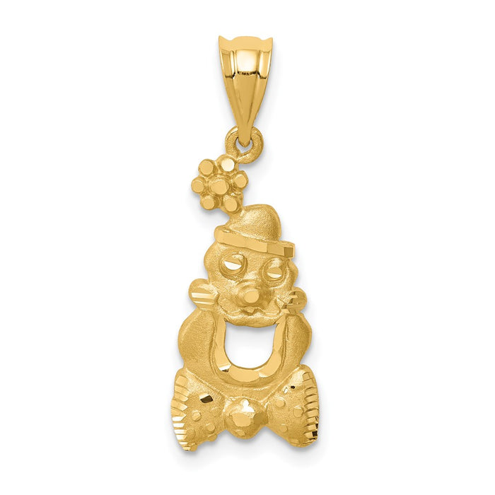 Million Charms 14K Yellow Gold Themed Brushed & Diamond-Cut Clown Pendant