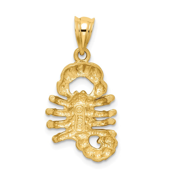 Million Charms 14K Yellow Gold Themed Brushed & Diamond-Cut Scorpion Pendant