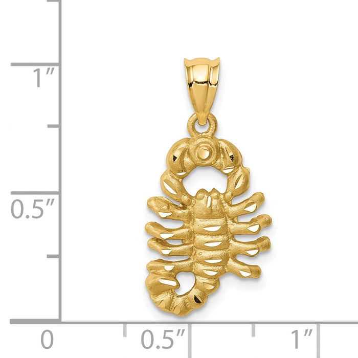 Million Charms 14K Yellow Gold Themed Brushed & Diamond-Cut Scorpion Pendant