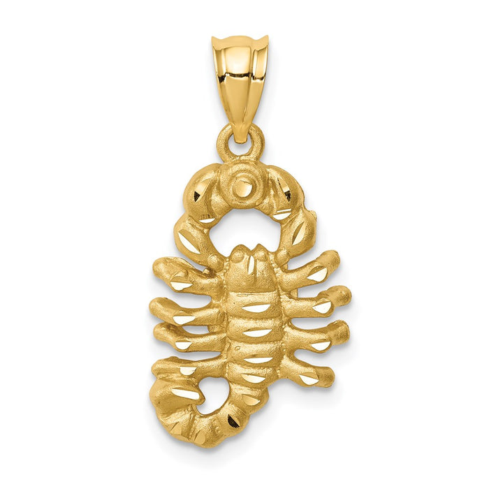 Million Charms 14K Yellow Gold Themed Brushed & Diamond-Cut Scorpion Pendant