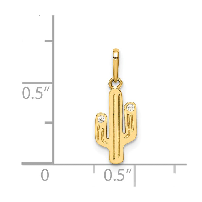 Million Charms 14K Yellow Gold Themed Cactus (Cubic Zirconia) CZ Pendant