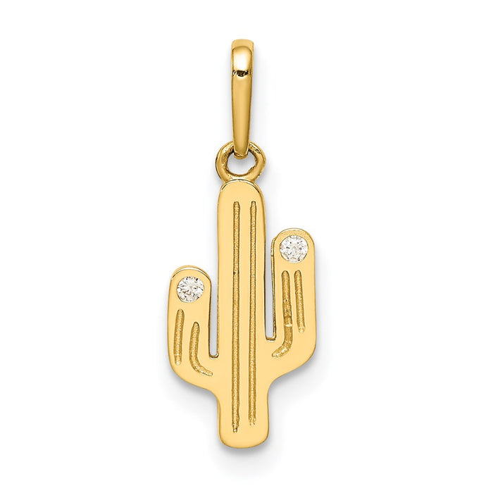 Million Charms 14K Yellow Gold Themed Cactus (Cubic Zirconia) CZ Pendant