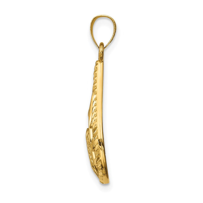 Million Charms 14K Yellow Gold Themed Leaf Diamond-Cut Dangle Pendant