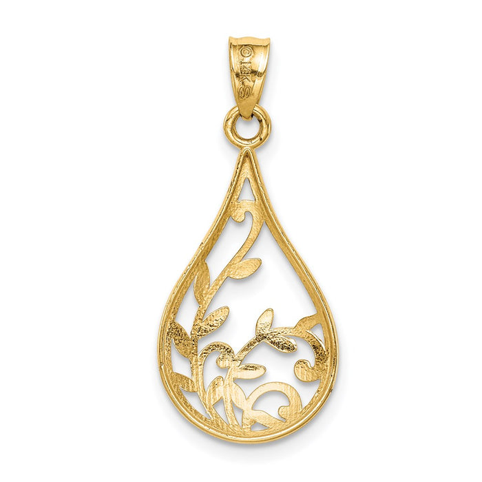 Million Charms 14K Yellow Gold Themed Leaf Diamond-Cut Dangle Pendant