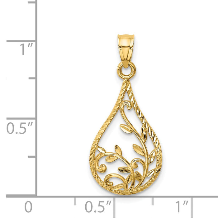 Million Charms 14K Yellow Gold Themed Leaf Diamond-Cut Dangle Pendant