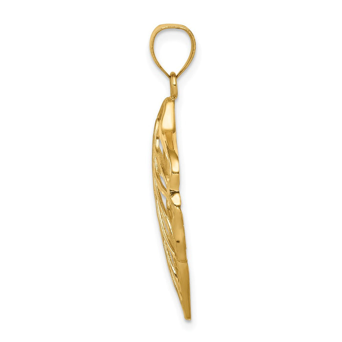 Million Charms 14K Yellow Gold Themed Leaf Diamond-Cut Dangle Pendant