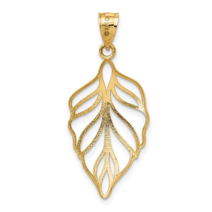 Million Charms 14K Yellow Gold Themed Leaf Diamond-Cut Dangle Pendant