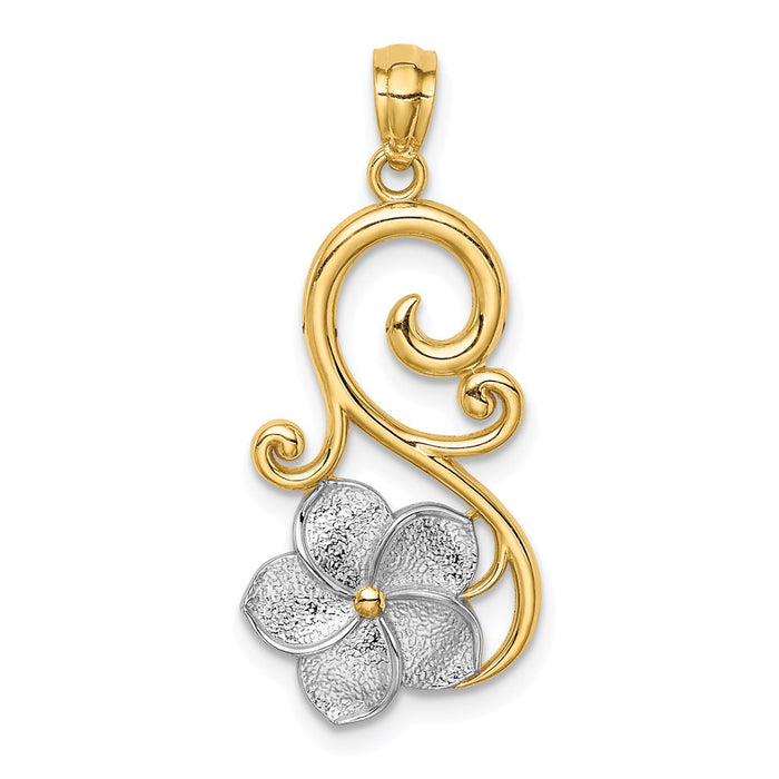 Million Charms 14K Yellow Gold Themed With Rhodium-plated Plumeria Pendant