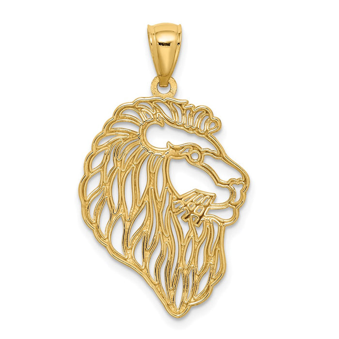 Million Charms 14K Yellow Gold Themed Diamond-Cut Lion Profile Pendant