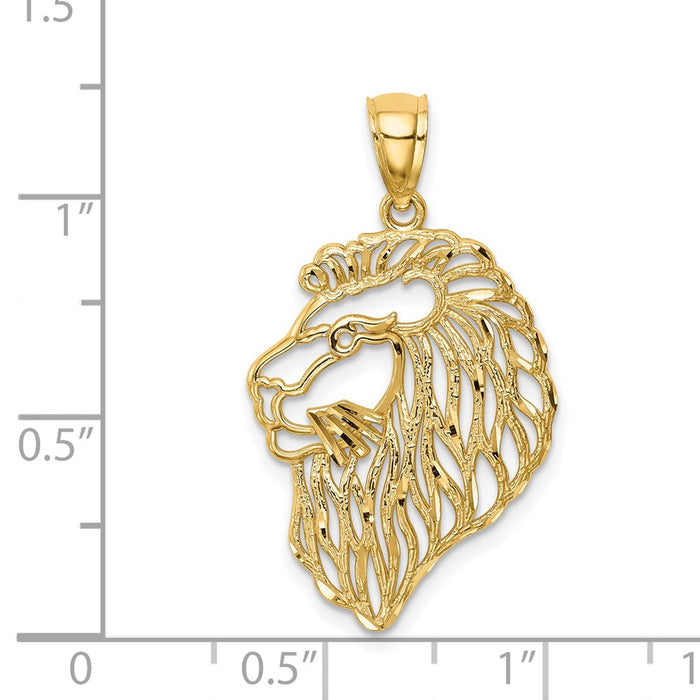 Million Charms 14K Yellow Gold Themed Diamond-Cut Lion Profile Pendant