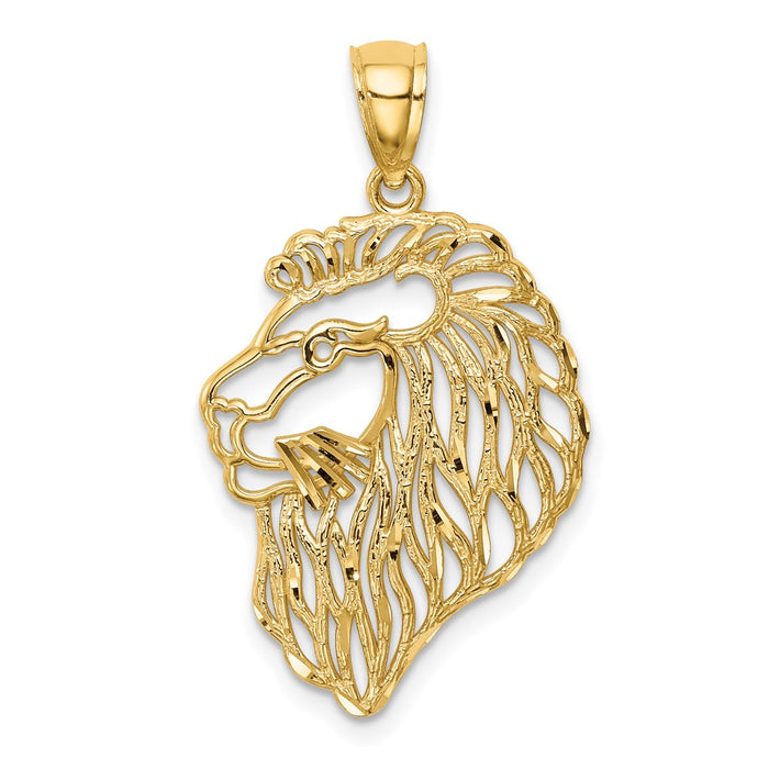 Million Charms 14K Yellow Gold Themed Diamond-Cut Lion Profile Pendant