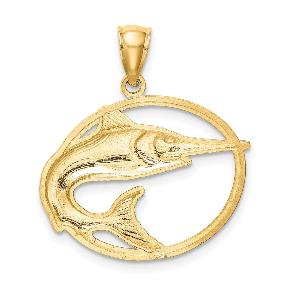 Million Charms 14K Yellow Gold Themed Framed Diamond-Cut Marlin