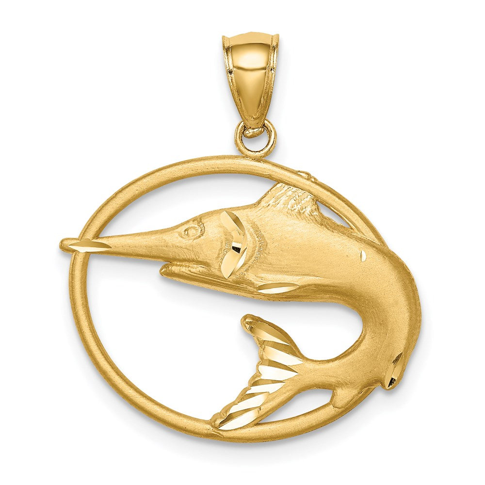 Million Charms 14K Yellow Gold Themed Framed Diamond-Cut Marlin