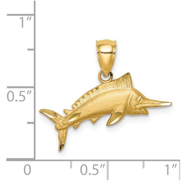 Million Charms 14K Yellow Gold Themed Diamond-Cut Sailfish Pendant