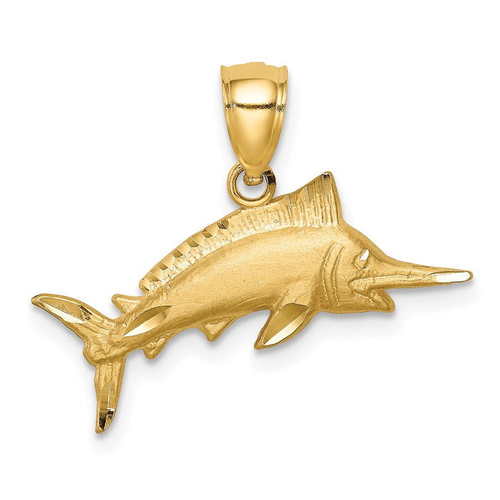 Million Charms 14K Yellow Gold Themed Diamond-Cut Sailfish Pendant