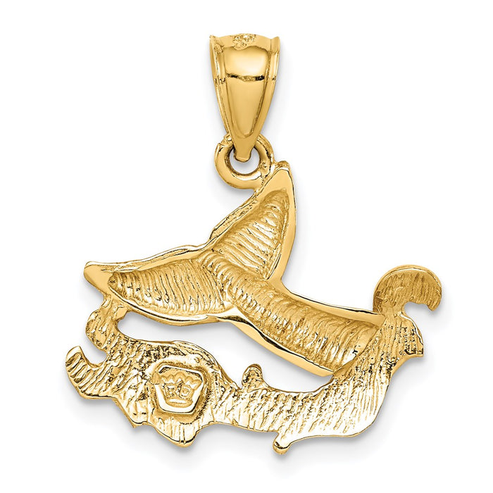 Million Charms 14K Yellow Gold Themed Whale Tail & Wave Pendant