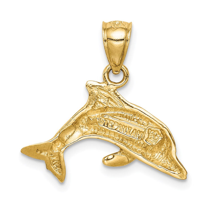 Million Charms 14K Yellow Gold Themed Created Opal Dolphin Pendant