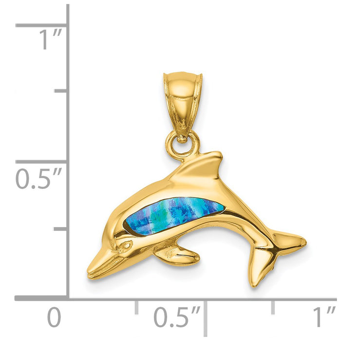 Million Charms 14K Yellow Gold Themed Created Opal Dolphin Pendant