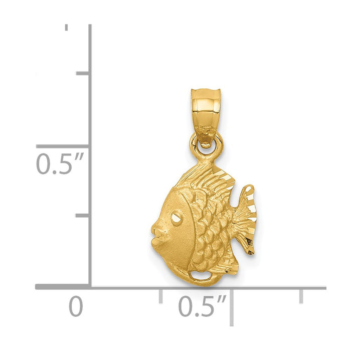 Million Charms 14K Yellow Gold Themed Diamond-Cut Fish Pendant