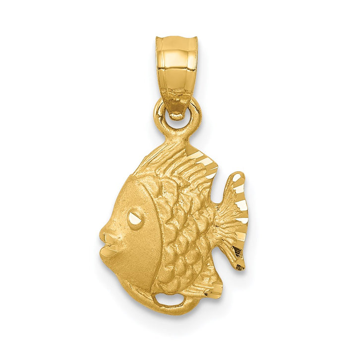 Million Charms 14K Yellow Gold Themed Diamond-Cut Fish Pendant