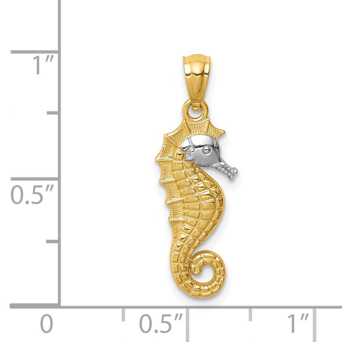 Million Charms 14K Yellow Gold Themed With Rhodium-plated Nautical Seahorse Pendant