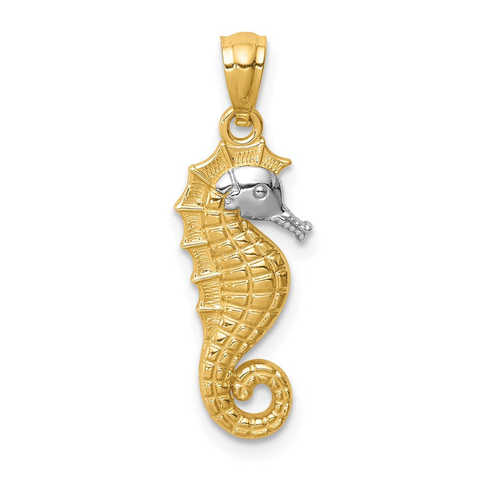 Million Charms 14K Yellow Gold Themed With Rhodium-plated Nautical Seahorse Pendant