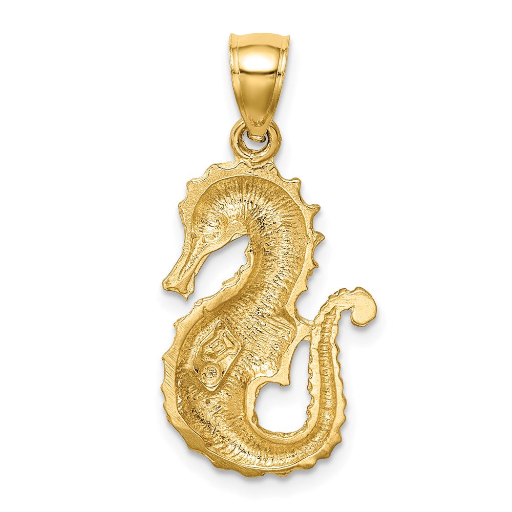 Million Charms 14K Yellow Gold Themed Diamond-Cut Nautical Seahorse Pendant