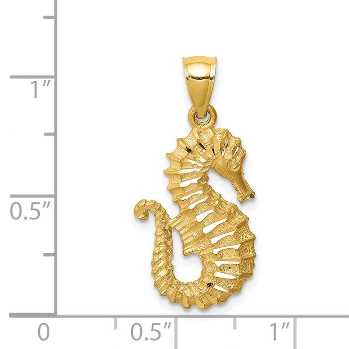 Million Charms 14K Yellow Gold Themed Diamond-Cut Nautical Seahorse Pendant