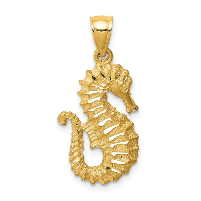 Million Charms 14K Yellow Gold Themed Diamond-Cut Nautical Seahorse Pendant