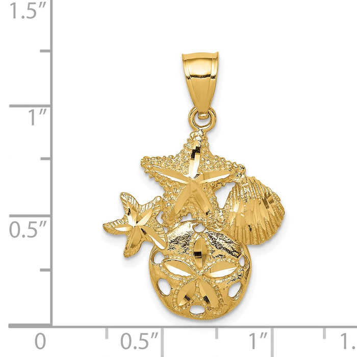 Million Charms 14K Yellow Gold Themed Diamond-Cut Sea Life Pendant