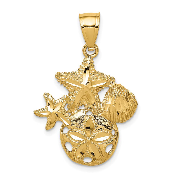 Million Charms 14K Yellow Gold Themed Diamond-Cut Sea Life Pendant