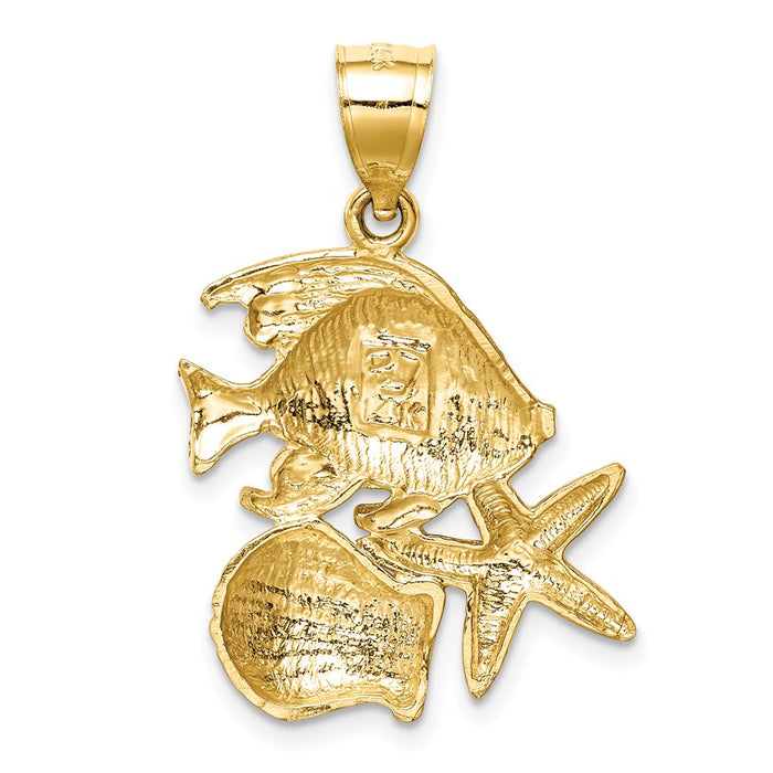 Million Charms 14K Yellow Gold Themed Diamond-Cut Sea Life Pendant