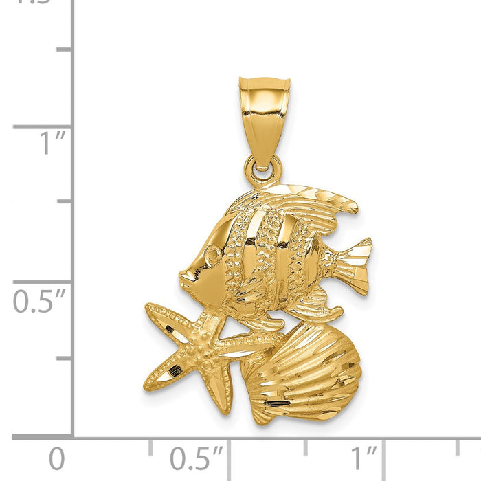 Million Charms 14K Yellow Gold Themed Diamond-Cut Sea Life Pendant