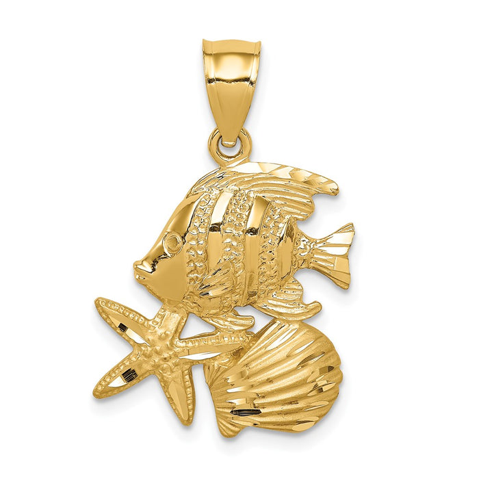 Million Charms 14K Yellow Gold Themed Diamond-Cut Sea Life Pendant