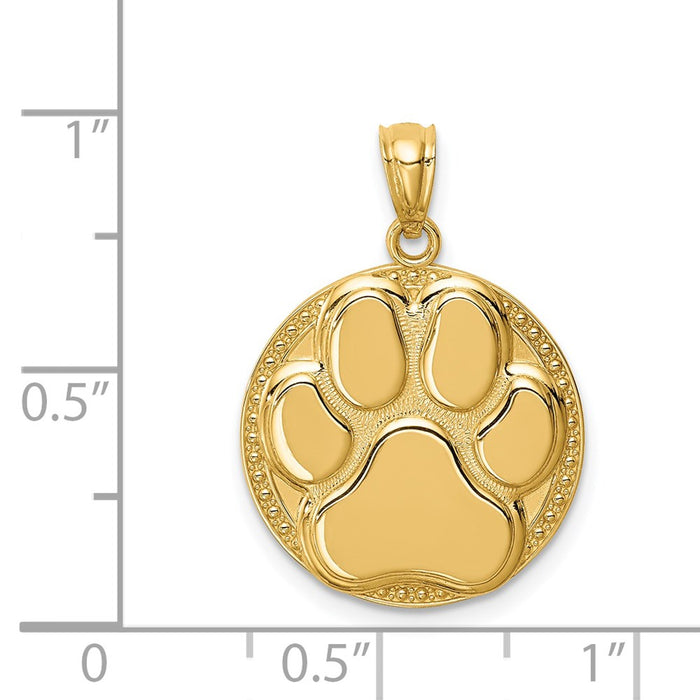Million Charms 14K Yellow Gold Themed Dog Paw Medal Pendant
