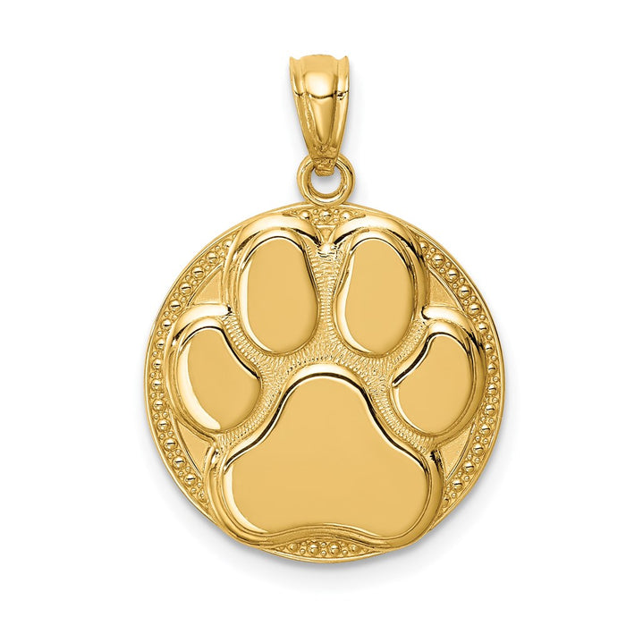 Million Charms 14K Yellow Gold Themed Dog Paw Medal Pendant