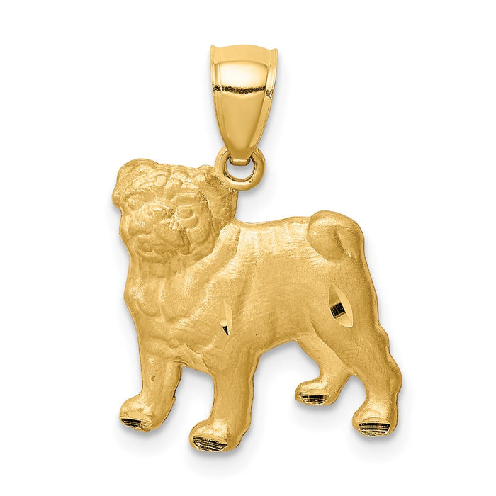 Million Charms 14K Yellow Gold Themed Diamond-Cut Pug Pendant