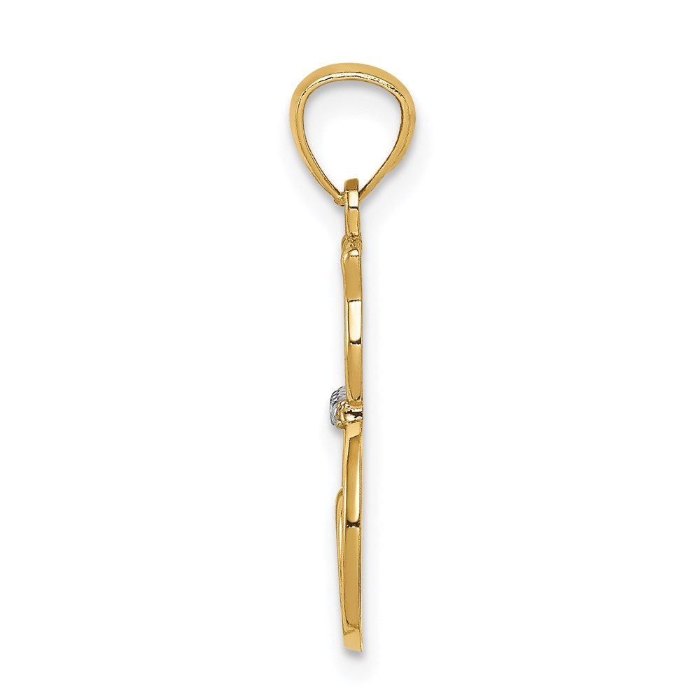 Million Charms 14K Yellow Gold Themed With Rhodium-plated Diamond-Cut Sitting Cat Pendant