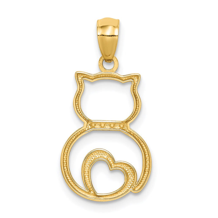 Million Charms 14K Yellow Gold Themed With Rhodium-plated Diamond-Cut Sitting Cat Pendant