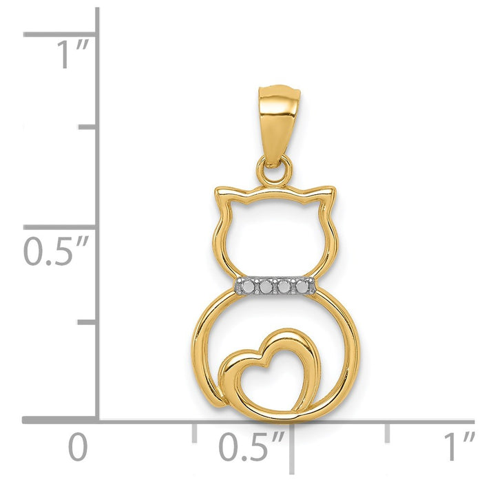 Million Charms 14K Yellow Gold Themed With Rhodium-plated Diamond-Cut Sitting Cat Pendant