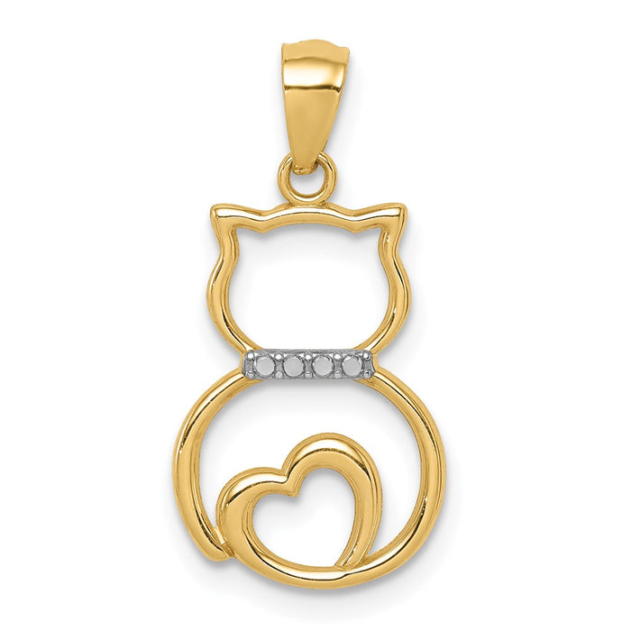 Million Charms 14K Yellow Gold Themed With Rhodium-plated Diamond-Cut Sitting Cat Pendant