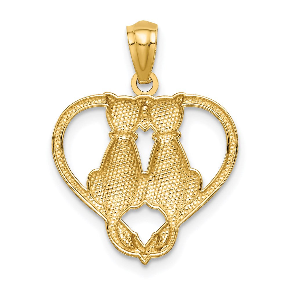 Million Charms 14K Yellow Gold Themed Sitting Cats In A Heart Pendant