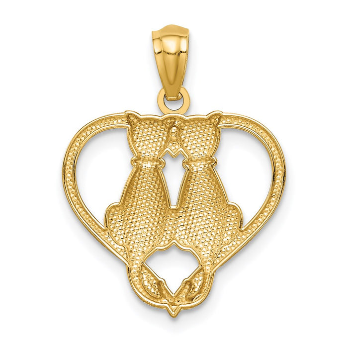 Million Charms 14K Yellow Gold Themed Sitting Cats In A Heart Pendant