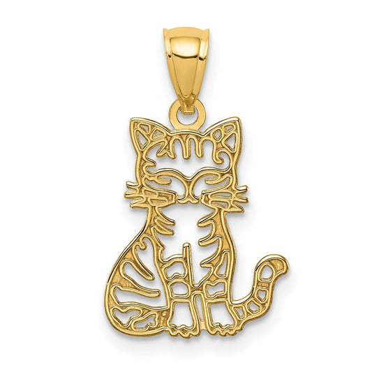 Million Charms 14K Yellow Gold Themed Sitting Cat Pendant