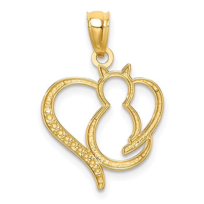 Million Charms 14K Yellow Gold Themed With Rhodium-plated Sitting Cat In A Heart Pendant