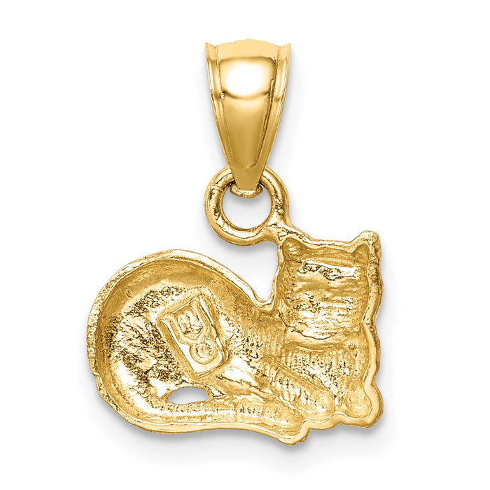 Million Charms 14K Yellow Gold Themed Diamond-Cut Cat Pendant