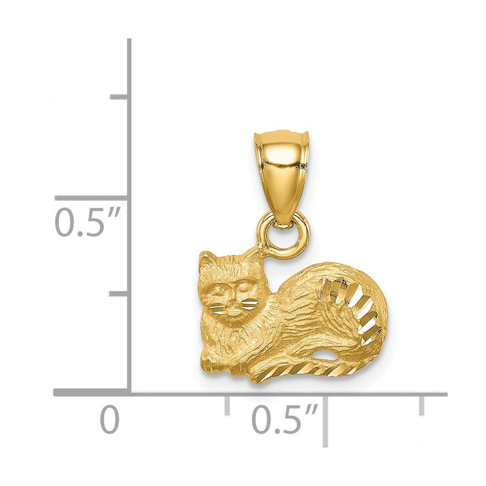 Million Charms 14K Yellow Gold Themed Diamond-Cut Cat Pendant